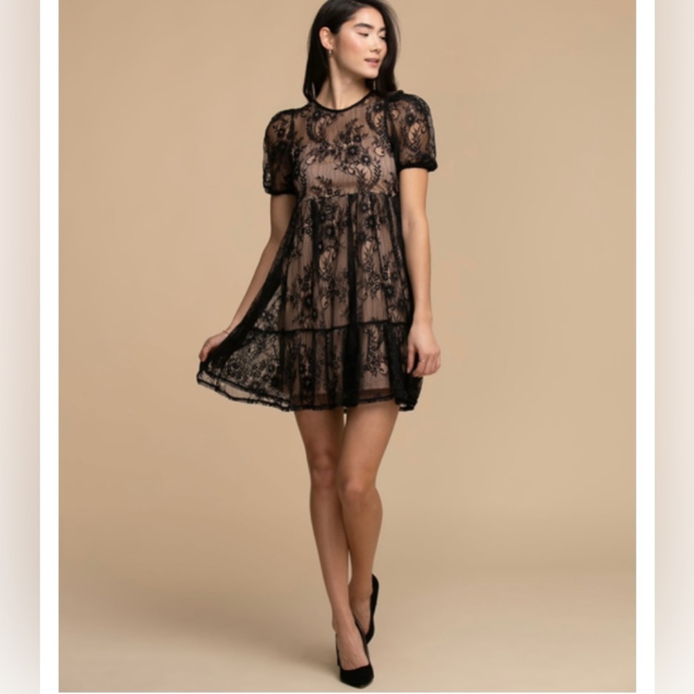 ModCloth Tash + Sophie Puff Sleeve Lace Overlay Dress NWT Size Small